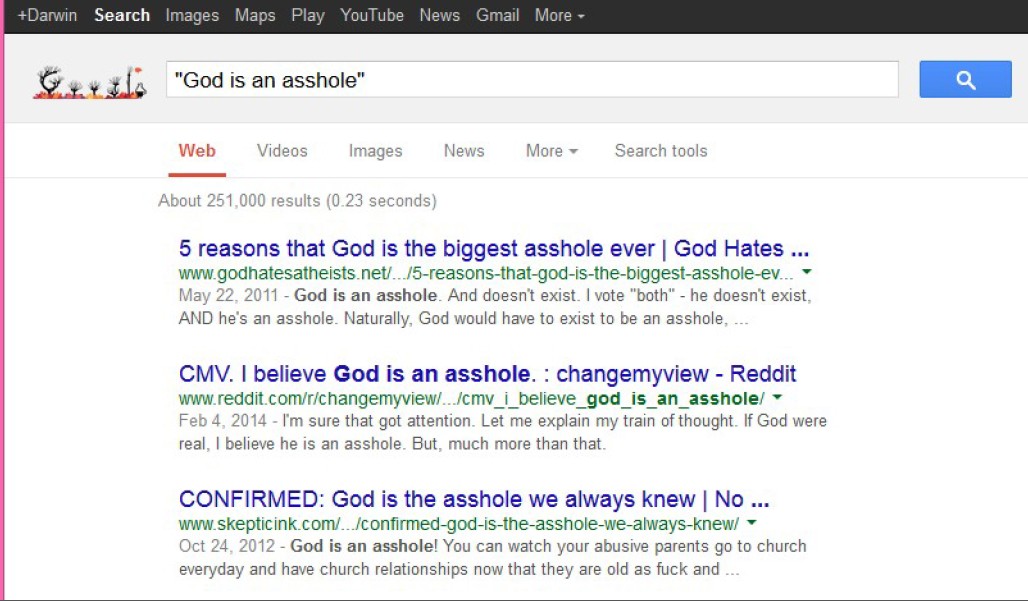 Google search for 'God is an asshole'