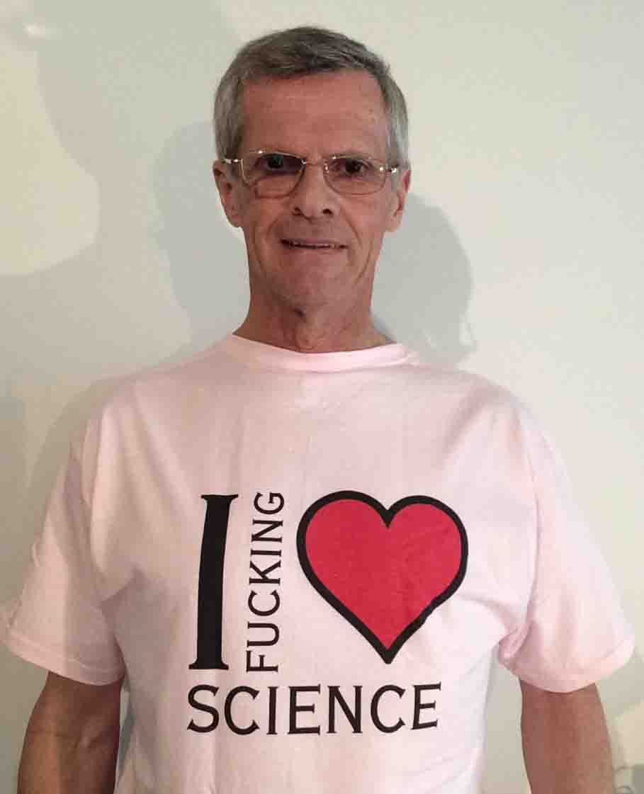 Darwin Bedford wearing his unofficial 'I fucking love science' shirt